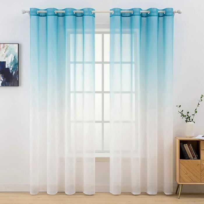 2 Pièces Rideaux Voilages Transparent Couleur Dégradé (Lxh-140X225Cm