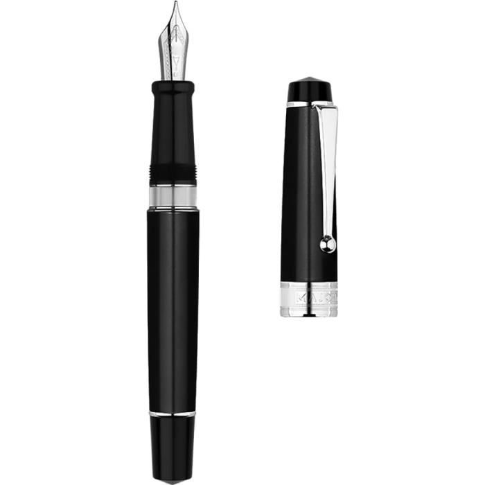 Stylo Plume Hongdian Warrior Noir Mat - Pointe Moyenne, Convertisseur Inclus, Design Classique Élégant