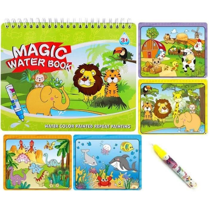 LinStyle Livre De Coloriage A L'eau Pour Enfants, Réutilisable Livre Magique à L'eau, Jouets Educatifs Jouets De Voyage Et Coloriage Sans Désordre Pour 3 Ans Tout Petits Garçons Filles Cadeaux