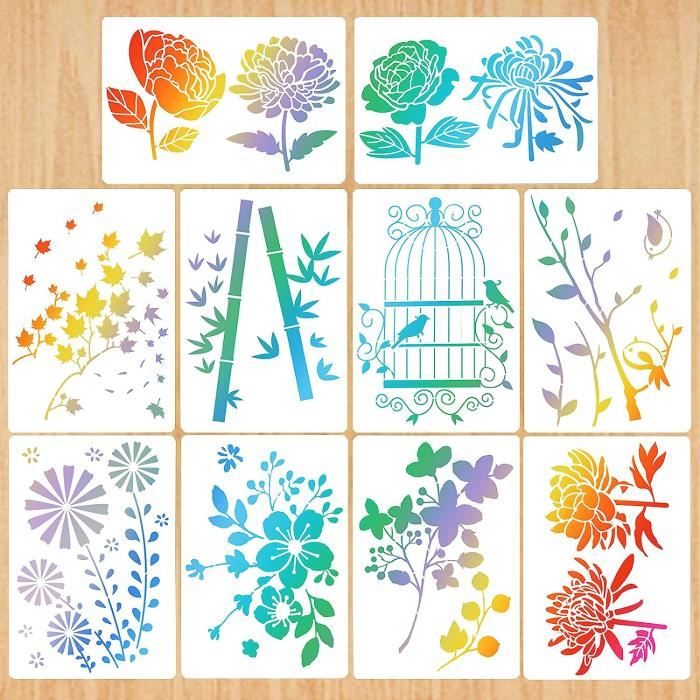 Pochoir décor oiseau n.3 - Pochoir oiseaux réutilisable pour panneaux bois, décoration murale et