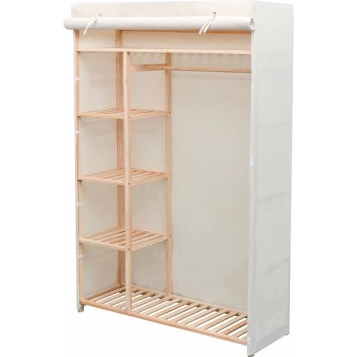 BINGO- Garde-Robe Portant Vêtements Armoire de chambre Penderie pour Chambre en tissu et bois de pin 110 x 40 x 170 cm5424