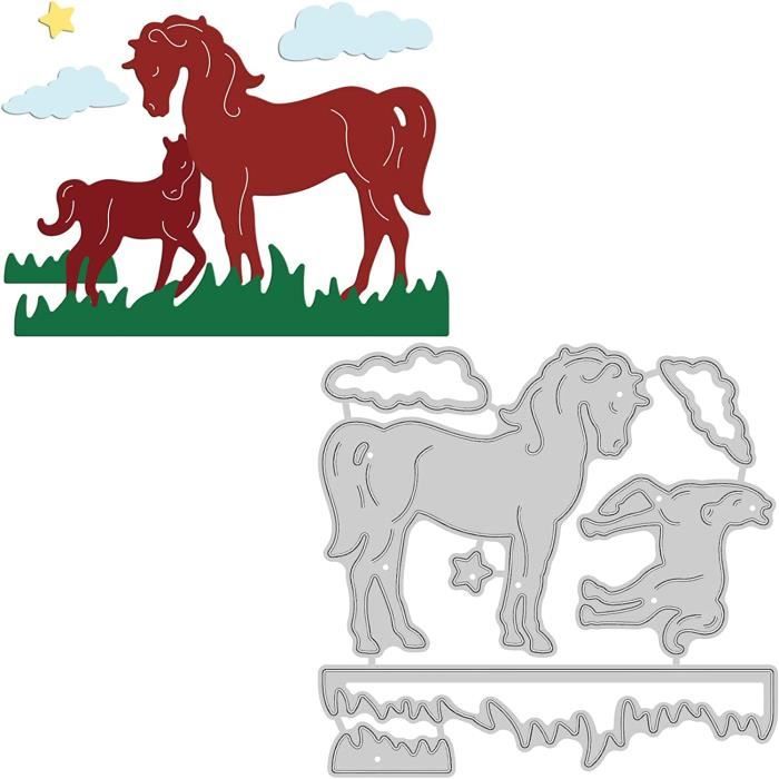 Matrice De Découpe Métal Cheval, Herbe Et Nuages - Pour Scrapbooking, Cartes Et DIY