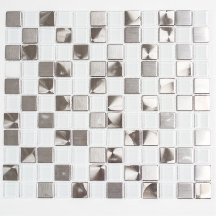 Mosaïque Verre Acier Inox Bador - Or/Argent/Noir - 1M² (8mm) - Carreaux 30x30cm