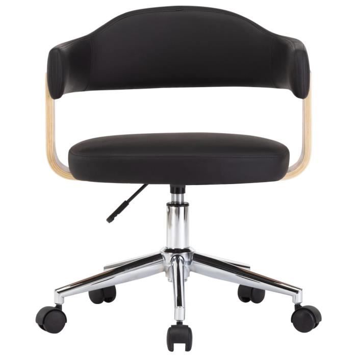 fauteuil de bureau pivotante - chaise de bureau scandinave - noir - bois courbé et similicuir