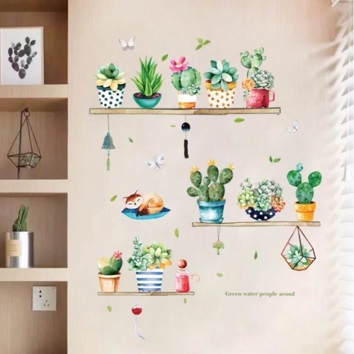 Stickers Muraux Cactus Vertes Autocollant Mural Chat avec Plantes Décoration Murale Chambre à Coucher Salon Cuisine - Maison Stickers Muraux Cactus Vertes Autocollant Mural Chat avec Plantes Décoration Murale Chambre à Coucher Salon Cuisine - Maison