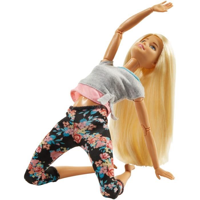 Barbie FTG81 Made to Move Poup e Articul e Fitness Ultra Flexible Blonde Legging Fleurs Roses et 22 points d Articulations