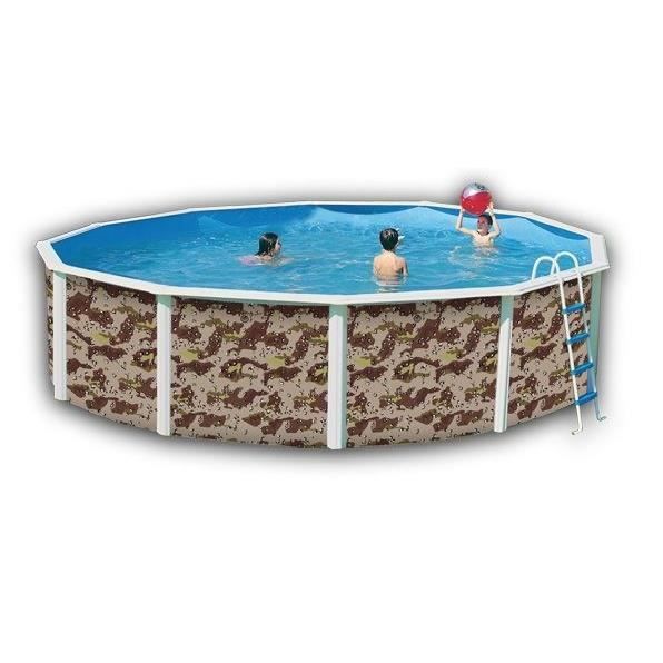 TOI CAMOUFLAGE Piscine hors sol en acier circulaire / ronde 350 x 120 (Kit complet piscine Filtre Skimmer et &eacute;chelle) 