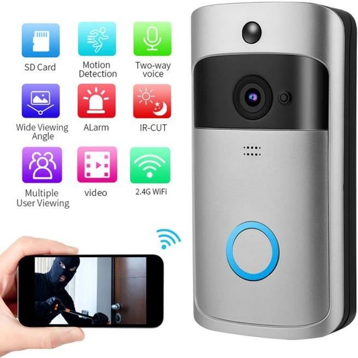 Sonnette sans fil Two-way Intercom Sonnette de Porte Anneau téléphone intérieur extérieur Home USB Sonnette sans fil Two-way Intercom Sonnette de Porte Anneau téléphone intérieur extérieur Home USB