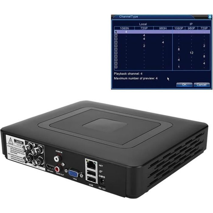 ARAMOX enregistreur de vidéosurveillance de sécurité CCTV de sécurité 4 canaux 4CH AHD / CVI / TVI / DVR / NVR Enregistreur