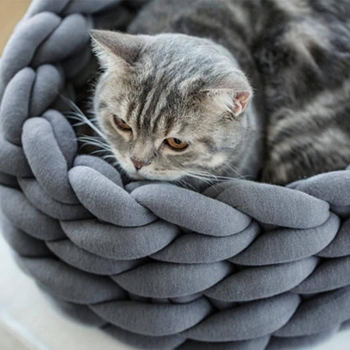 Meilleurs prix pour Panier Tricotée 30 CM pour Animal Domestique pour Chats et Petits Chiens Lit de Chat Lavable, Gris Foncé