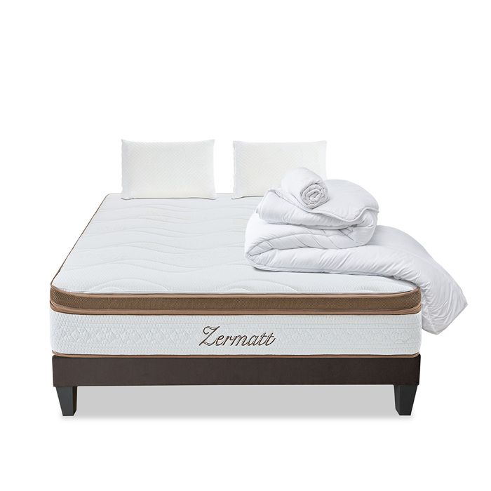 Pack Zermatt 140x200 cm Matelas Mousse + Sommier Bois + Accessoires Pack Zermatt 140x200 cm Matelas Mousse + Sommier Bois + Accessoires