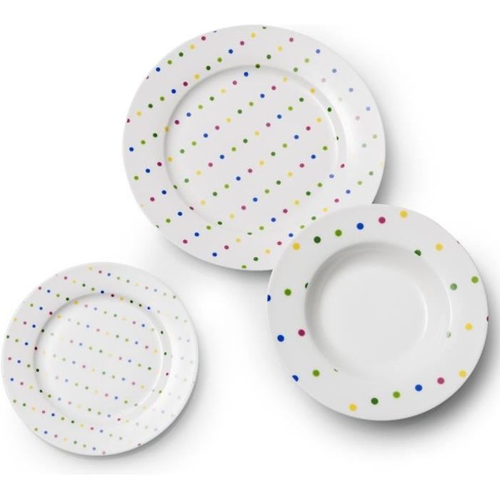 Service À Vaisselle 18 Pièces Porcelaine Pois De Couleurs Casa Benetton -  Cdiscount Maison