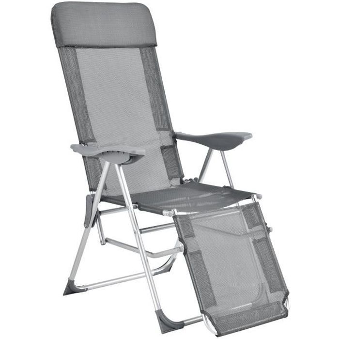 [casa.pro] Chaise Transat Bain de Soleil Aluminium Polyester PVC Pliant Réglable Inclinable Gris Foncé 61 x 67 x 99/118 cm