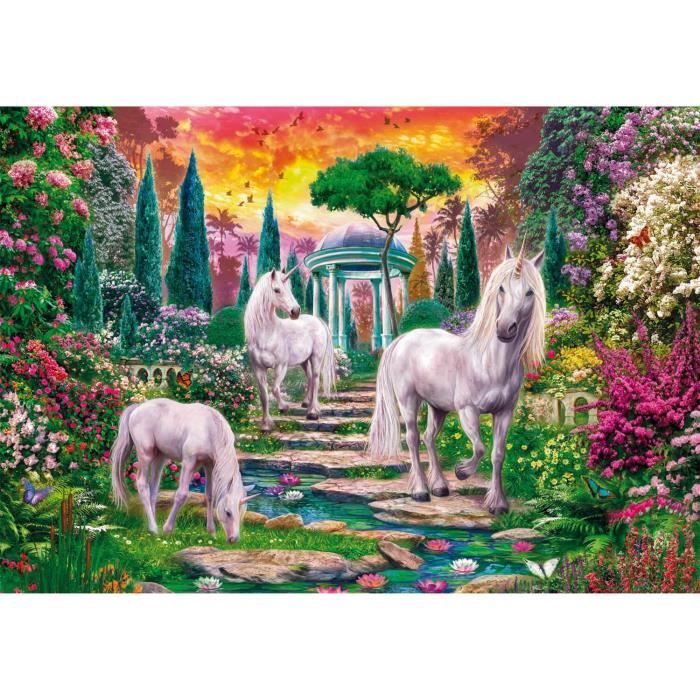 Puzzle 2000 pièces - CLEMENTONI - Licornes dans le jardin - Fantastique - Adulte - Blanc