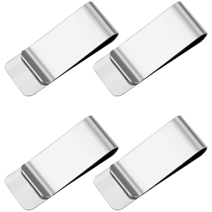 Pince à Billets Acier Inoxydable - Lot De 4 (Argent & Or) | Portefeuille Minimaliste Pour Cartes, Argent