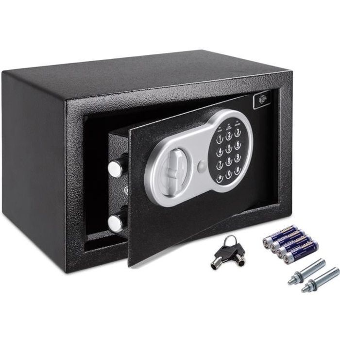 DEUBA® Coffre-fort en acier avec serrure électronique noir 2 clés de secours coffre-fort mural 31 x 20 x 20 cm bijoux