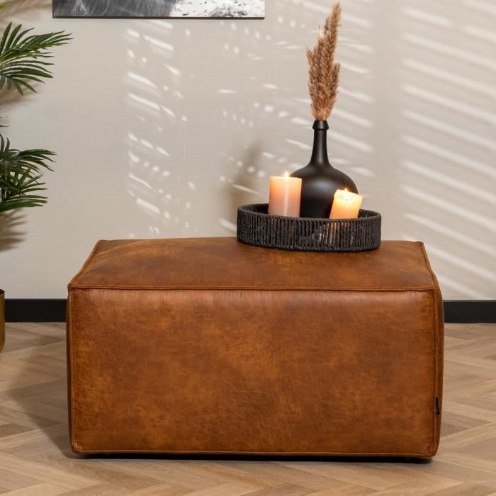 Pouf Industriel Éco-cuir Cognac - Bronx71 - Memphis - 1 place - 82 cm - Garantie 2 ans