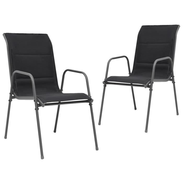 Chaises De Jardin Textilène Et Acier - Lot De 2, Noir, Dimensions 55x61,5x90 Cm, Charge Max 110 Kg
