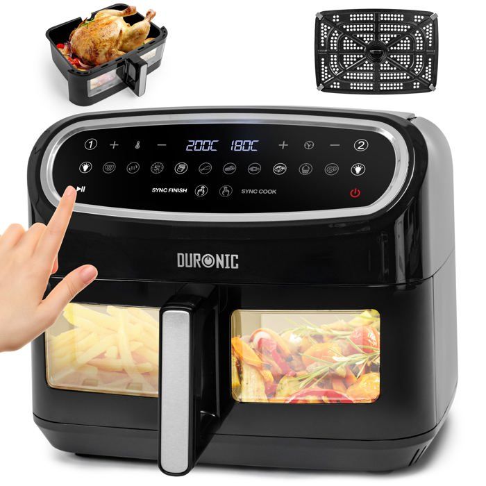 Duronic AF14 BK Friteuse à Air avec 1 grand tiroir de 10L inclus Air fryer avec 10 Programmes de Cuisson Préréglés Sans huile Gâteau - Duronic
