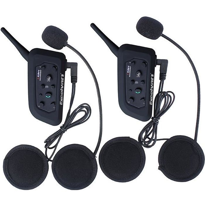 Excelvan V6 Interphone Moto Bluetooth Lot de 2 Intercom Haut-parleurs Talkie-walkie sans Fil Communication Casque 6 Riders Noir