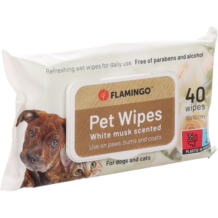 Comparer les prix de 40 Lingettes de soin universelles Reini musc blanc pour chien ou chat - Flamingo