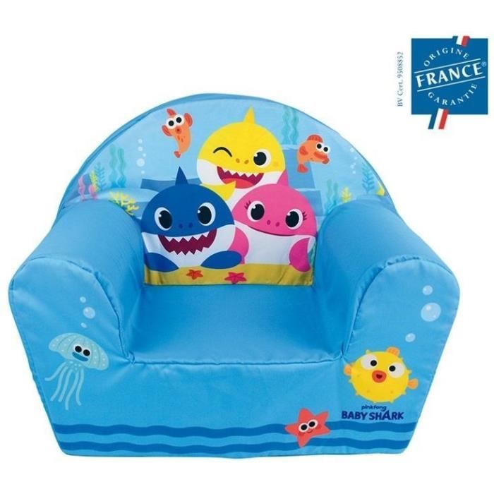 fauteuil club enfant baby shark - fun house - bleu - intérieur - h 42 cm x l 52 cm x p 33 cm