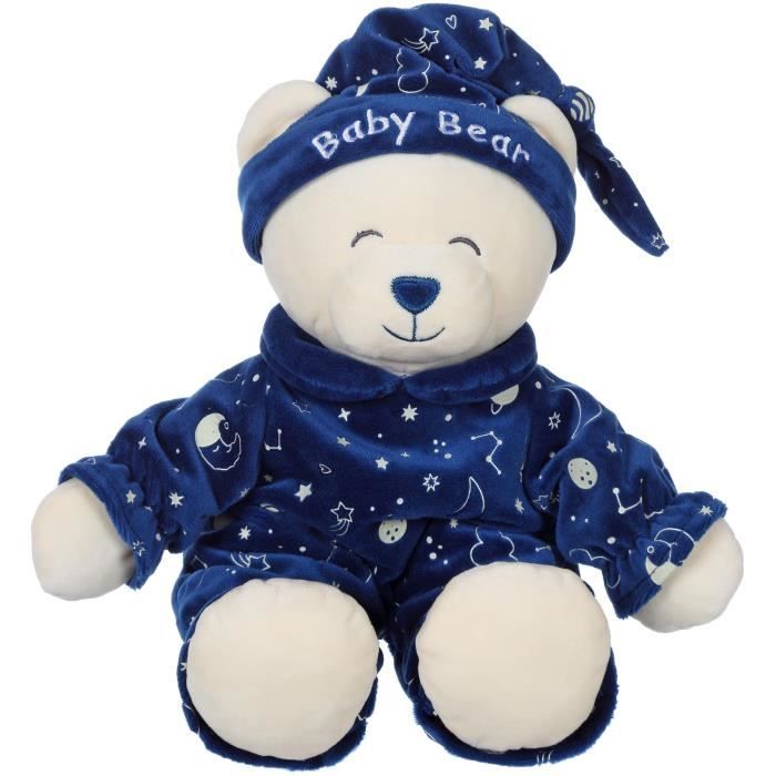 gipsy toys - baby bear glow in the dark - peluche pour enfant - brille dans la nuit - vendue en boîte cadeau - 24 cm - bleu - beige