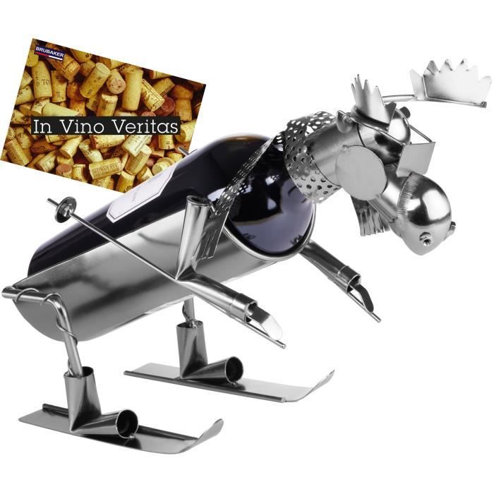 Brubaker Porte Bouteille De Vin Elan Sur Skis Skieur Metal Carte De Vœux Incluse Idee Cadeau Originale Objet Decoratif La Cave Cdiscount