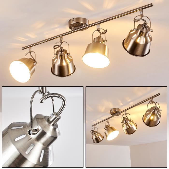 Plafonnier - HOFSTEIN - Safari - Métal chrome brossé - 4 spots orientables - E14 max. 40W Plafonnier - HOFSTEIN - Safari - Métal chrome brossé - 4 spots orientables - E14 max. 40W