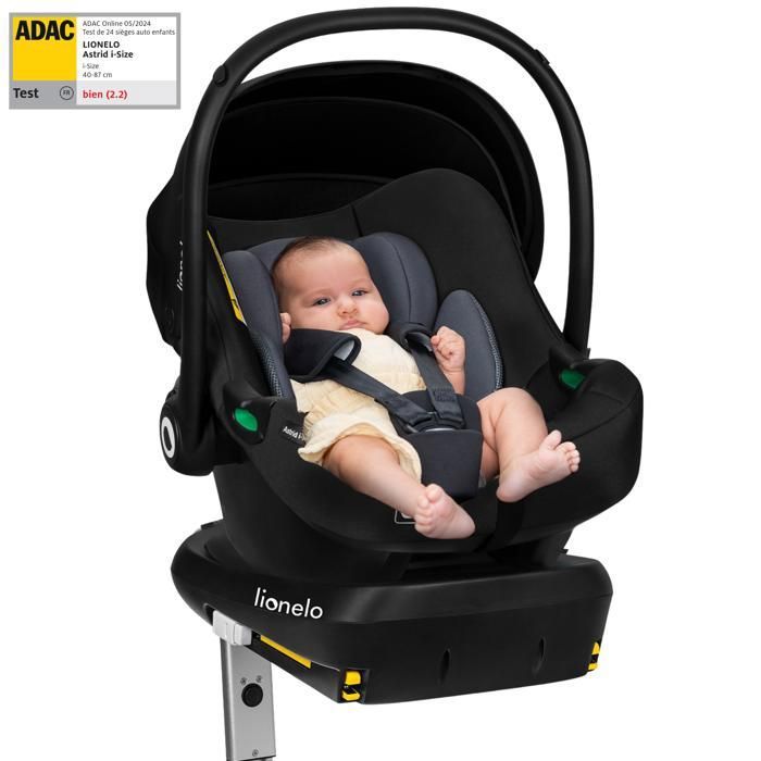 Siège auto 40-87 cm avec base ISOFIX - LIONELO Astrid i-Size - ADAC - Cosi bébé - Légère - Noir/Gris