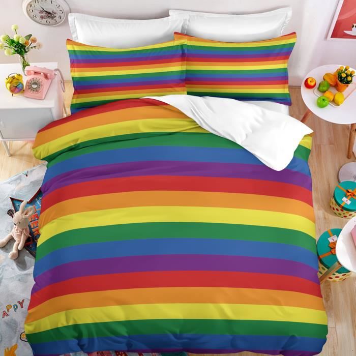 Rayures arc-en-ciel Parure de lit 3 pieces 1 housse de couette 150