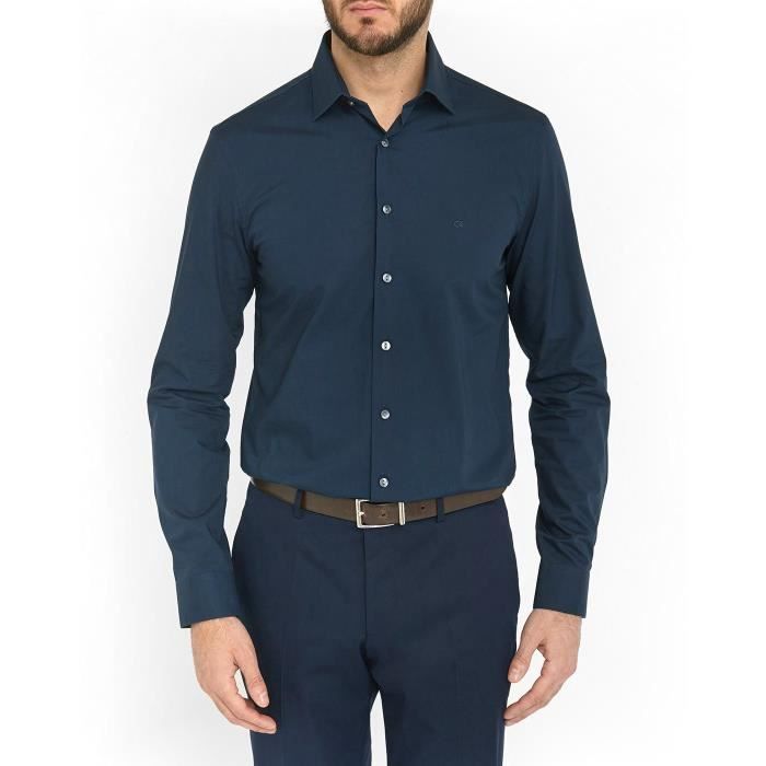 Chemise Popeline Slim Fit Strech Bleu Marine pour homme