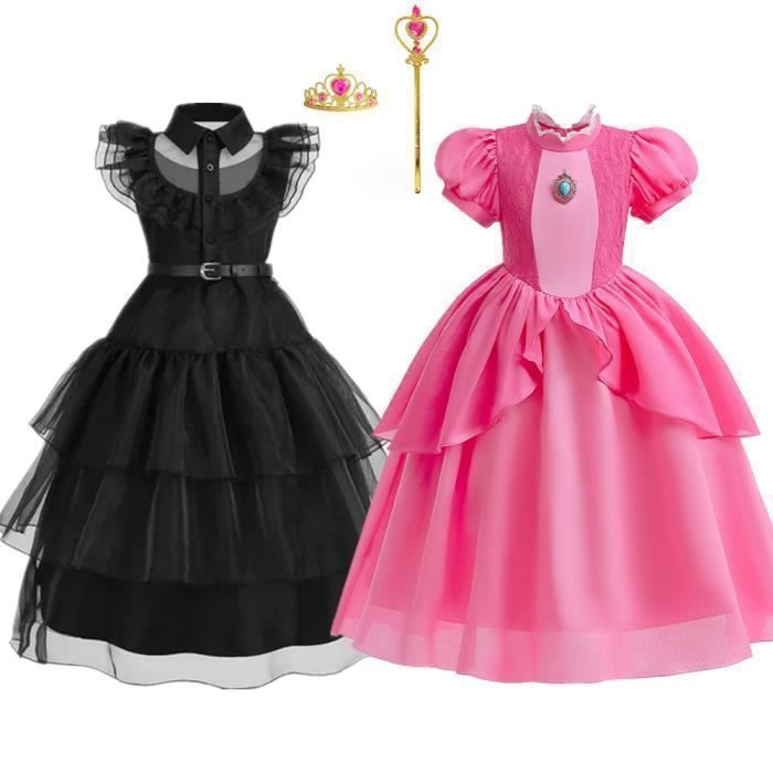 Sincere Party Robe de princesse Raiponce de fille avec baguette, couronne, boucles d'oreilles, gants, collier terminé habillé pour filles 5 à 6 ans