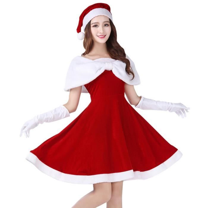 EOZY Déguisement Mère Noël Femme Costume Robe + Chapeau +Gants Cosplay