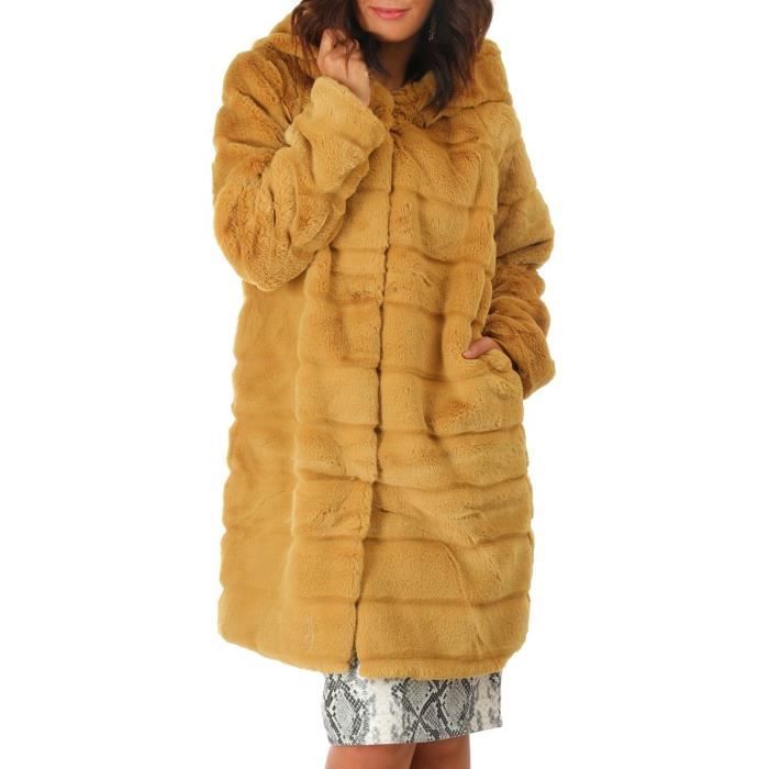 Manteau fausse fourrure jaune clearance