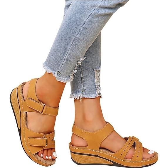 Sandales Femmes ete Marron Compense Orthopedique Confortables