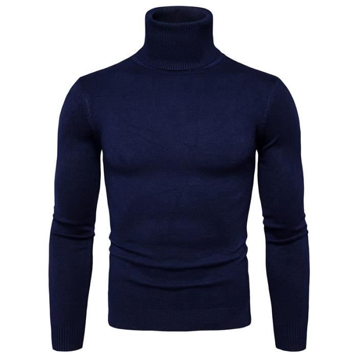 Pull col montant homme nouvelle automne et hiver de Marque pull tendance homme slim Bleu fonce Cdiscount Pret a Porter