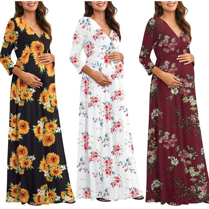 Femmes maternite grossesse Casual 3 4 manches col en V maxi robe longue portefeuille Du vin Du vin Cdiscount Pret a Porter