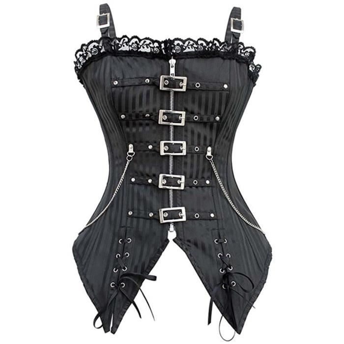 Grebrafan Corset Bustier Steampunk En Simili Cuir Avec Chaînes - Style Gothique, Pirate, Halloween