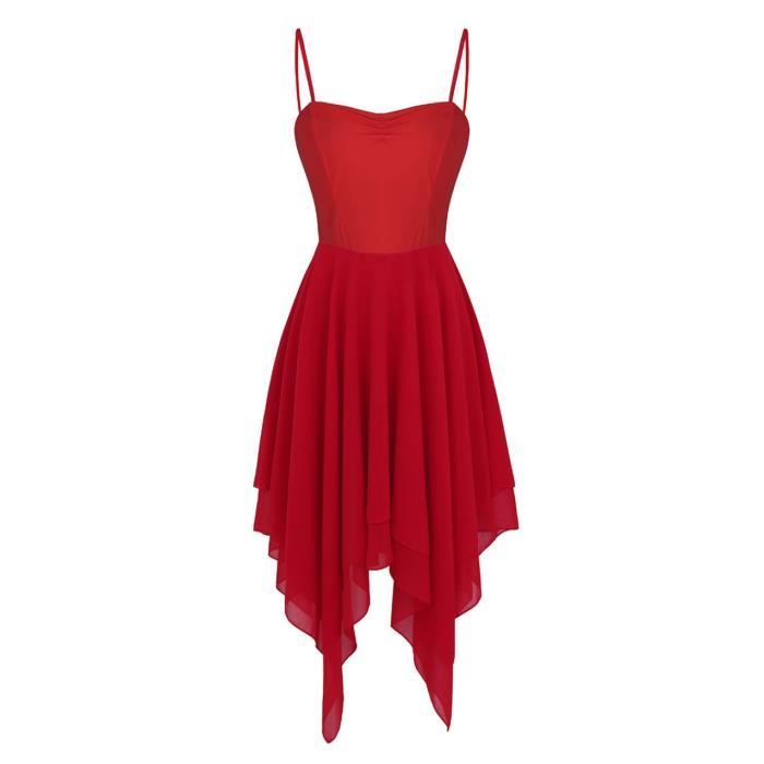 Iixpin Femme Robe Danse Latine Mousseline Asymetrique Robe Danse Salsa Rumba Cha cha Tango XS XL Rouge Cdiscount Sport