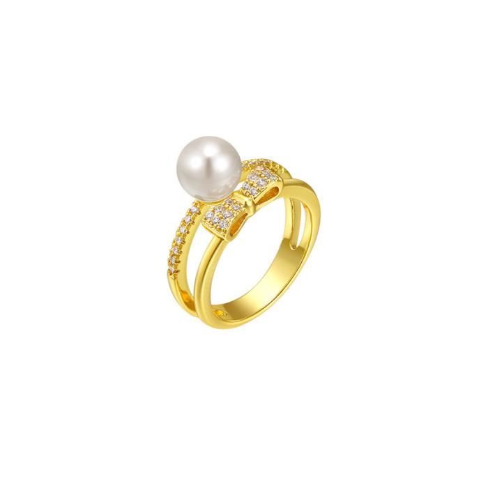 Bague Perles Suspendues Élégante – Plaqué Or CN – Garantie 10 Ans