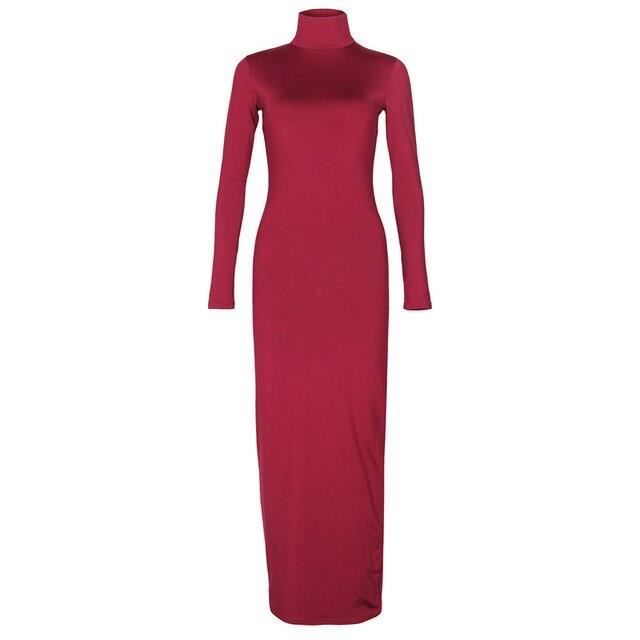 Robe longue à col roulé pour femme musulmane - Turtleneck Wine Red ...