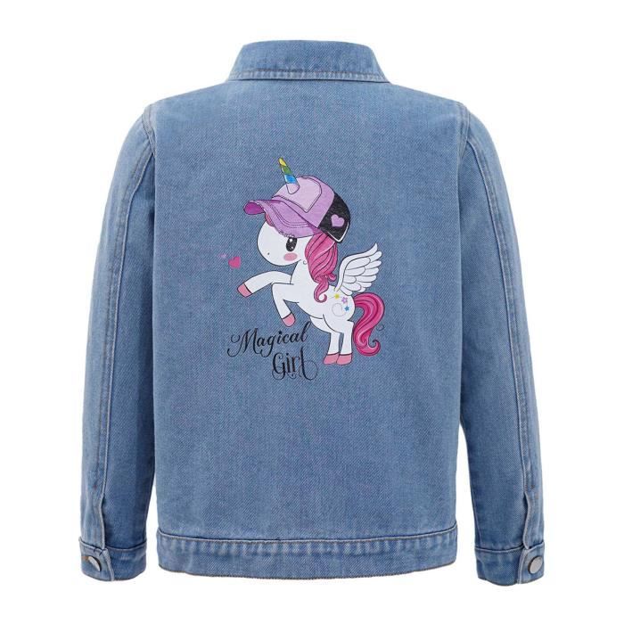 Inlzdz Blouson en Jean Fille Enfant Manches Longues Veste Denim Dechire Imprime Licorne 4 16 Ans Bleu Bleu Cdiscount Pret a Porter