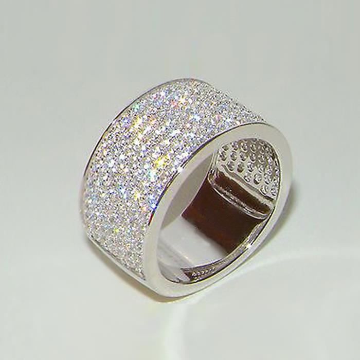 Bague en argent sterling plaque or blanc 14K avec diamants et CZ pour femmes Taille 59 Blanc Achat Vente bague anneau Bague en argent sterling plaque or blanc