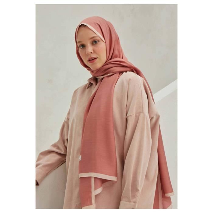 Foulard Châle Hijab Sarong Rose Corail Avec Ourlet Perlé - Occasion