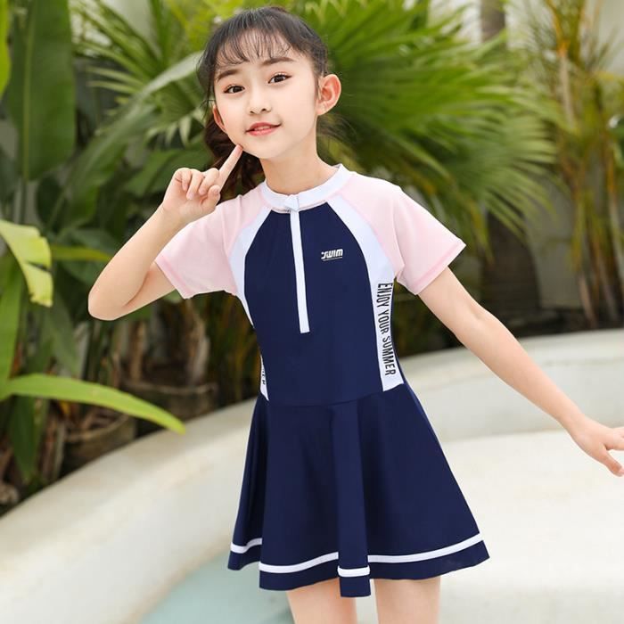 Maillot de bain une pièce fille à volants couleur rose pale
