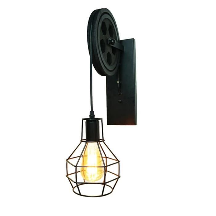 Applique Murale Industrielle Vintage Avec Poulie - Suspension Réglable, Câble Enfichable, Culot E27, Style Rétro Pour Salon Ou Chambre