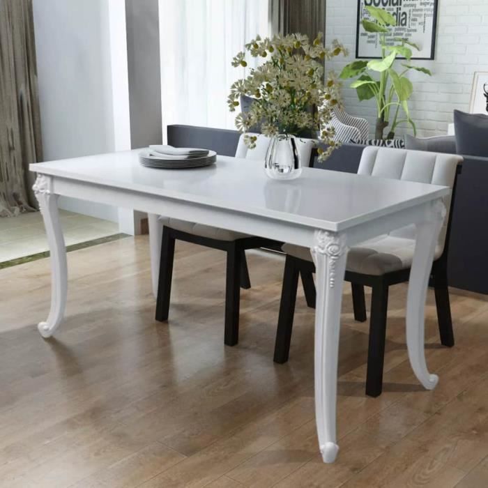 table de salle à manger de 4 à 6 personnes style contemporain - laquée blanc haute brillance - 116 x 66 x 76 cm