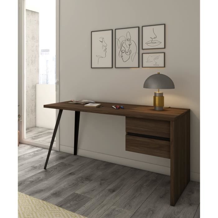 Pegane - Table de bureau en MDF coloris Blanc, chêne - Longueur 98
