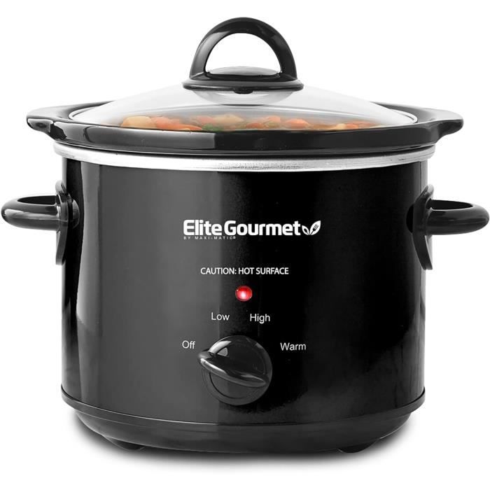 Mijoteuse Électrique 1,4L Elite Gourmet - Cuve Céramique Amovible - Réglage Température Bas/Haut/Chaud - Lave-vaisselle